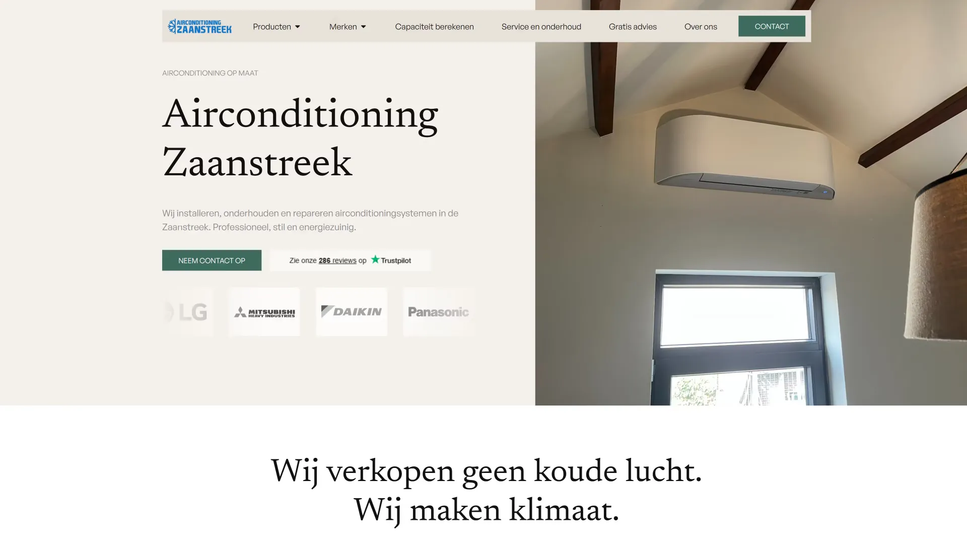 De homepage van Airconditioning Zaanstreek op desktop