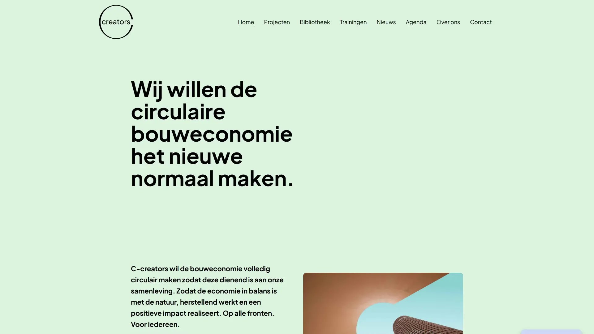 De homepage van C-Creators op desktop