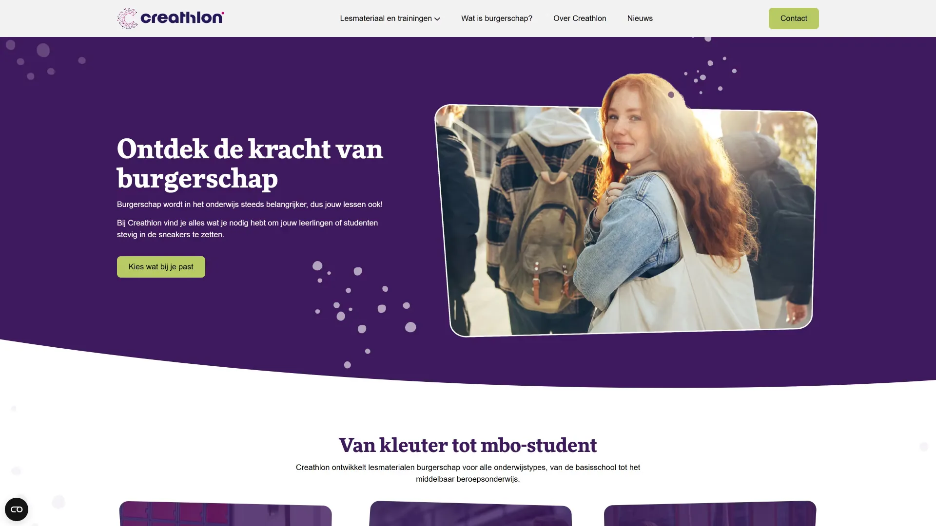 De homepage van Creathlon op desktop