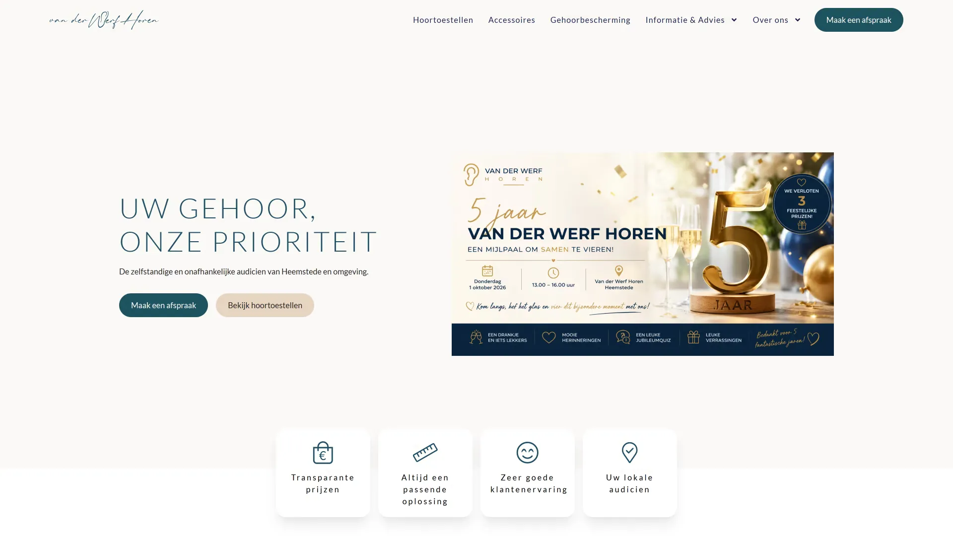 De homepage van v/d Werf Horen op desktop